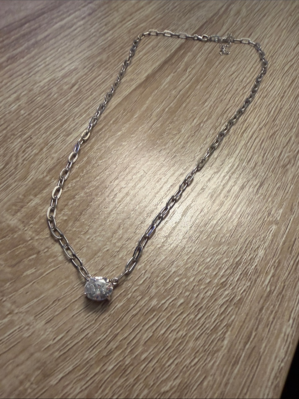 Silver-Link Necklace with Clear Faceted Pendant - Women's Jewelry